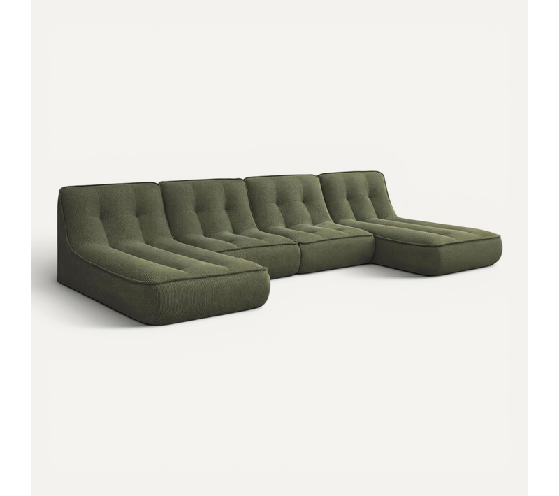 Canapé Compressé Avec 2 Méridiennes Velours 320 Cm 4 Places Vert Lizy