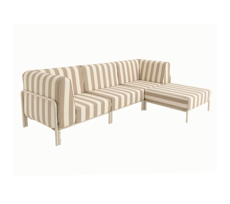 Salon De Jardin Bas Modulable Rayé 4 Places Beige Patio