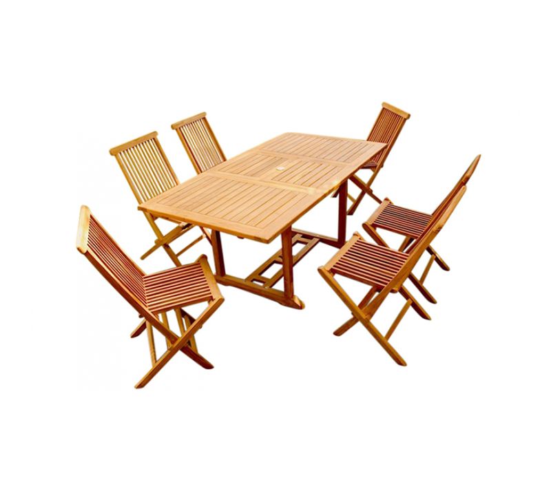 Kajang : Salon De Jardin Teck Massif 6 Personnes - Table Rectangle + 6 Chaises