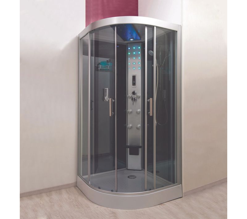Cabine De Douche Hydromassante - Skadi - Radio- Chromothérapie LED - 1/4c 100 Cm - Noir