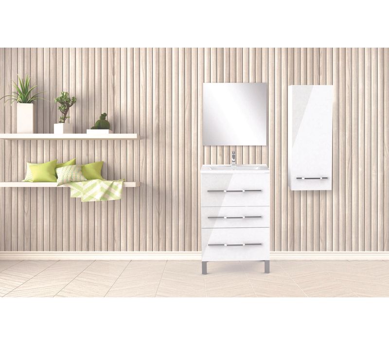 Meuble De Salle De Bain à Poser Alan - L60cm - Blanc - Laqué Brillant