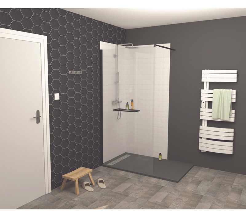 Paroi De Douche Indus - Verre 8mm -tablette - Finition Noir Mat - 120x200cm