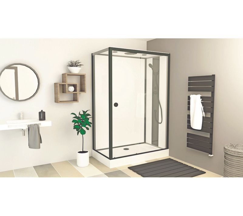 Cabine De Douche Gonea - 140 X 80 Cm - Accès De Face - Profilés Aluminium - Noir Mat