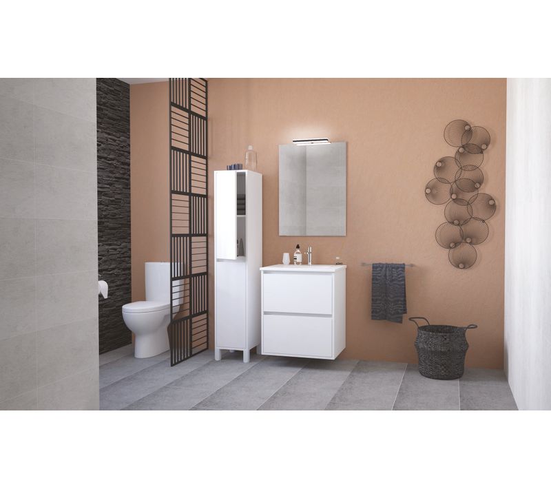 Meuble De Salle De Bain Belis - à Suspendre - Miroir Suspendu - 60cm - Blanc