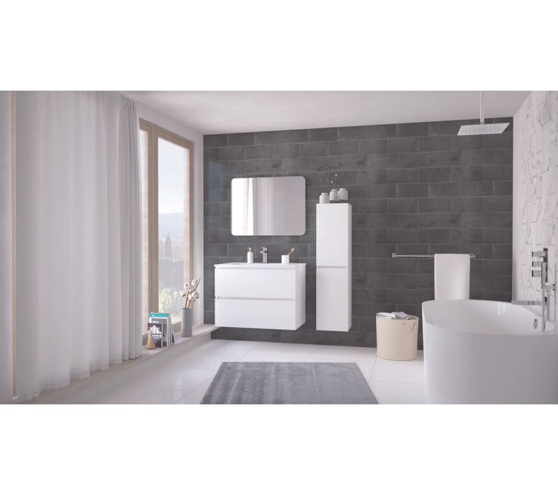 Meuble De Salle De Bain Suspendu Trendy - 2 Tiroirs - 80cm - Blanc Mat - Vasque