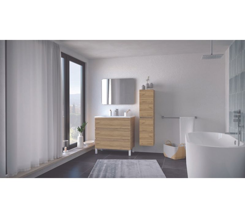 Meuble De Salle De Bain à Poser 3 Tiroirs Trendy - 80cm - Bois - Vasque