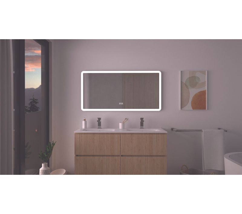 Miroir Salle De Bain éclairant Athena - Bords Effet Givré - 120 X 60 Cm