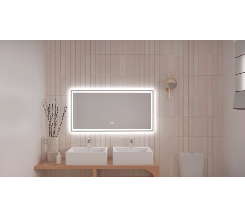 Miroir Salle De Bain éclairant Laura - Angles Rectangulaires - Bords Givré - 120 X 60 Cm
