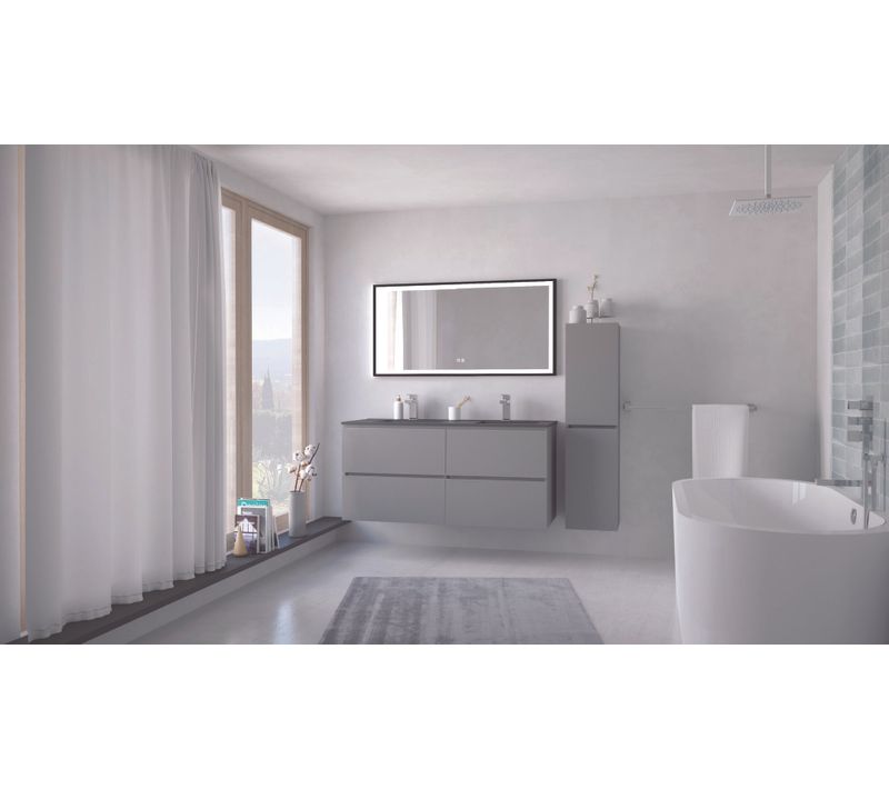 Meuble Salle De Bain à Suspendre Trendy - 120cm -4 Tiroirs - Gris - Plan Noir