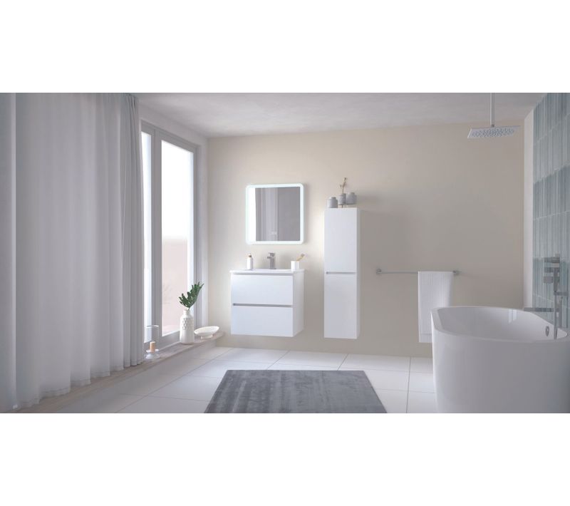 Meuble Salle De Bain Trendy - 60 Cm - Blanc Mat - 2 Tiroirs - Miroir Athena