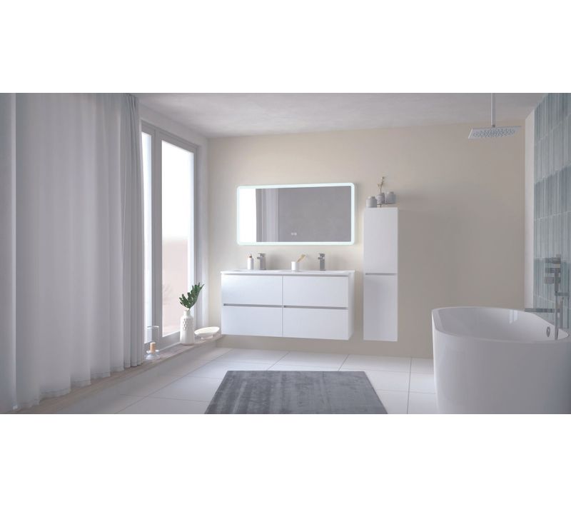 Meuble Salle De Bain Trendy - 120 Cm - Blanc Mat - 4 Tiroirs - Miroir Athena