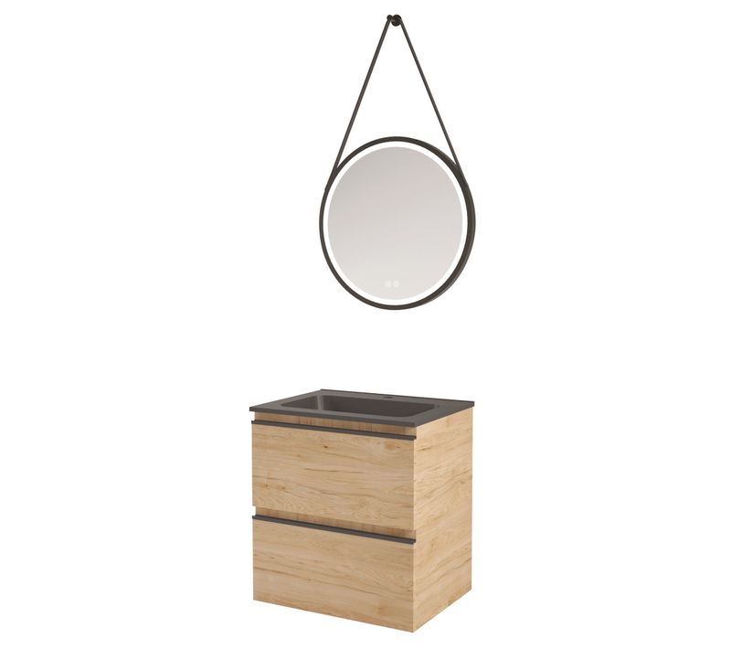 Meuble Salle De Bain ébène - 60cm -bois -2 Tiroirs - Plan Noir