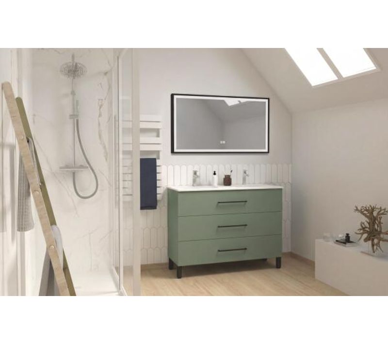 Meuble à Poser Monaco - Dim 120cm - Vert Sauge - Mir Selena - Poignées Noires
