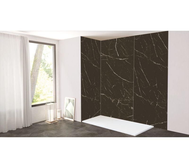Pack Complet De Montage Panneaux Muraux Marbre Noir 200 Cm - Profilé Chromé Inclus