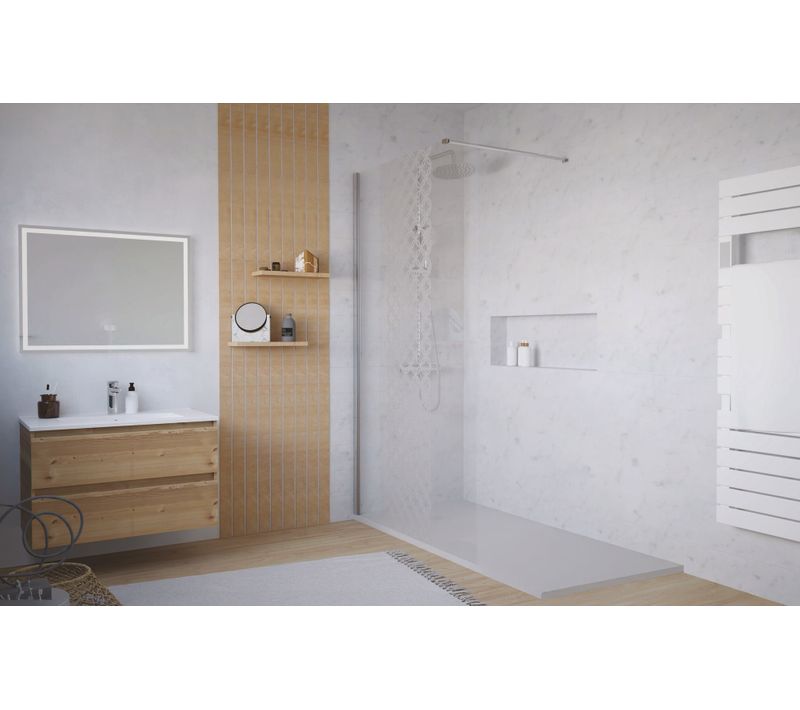 Pack Douche - Receveur Blanc 160x80cm, Paroi 120cm, Déflecteur Et Barre Fixation