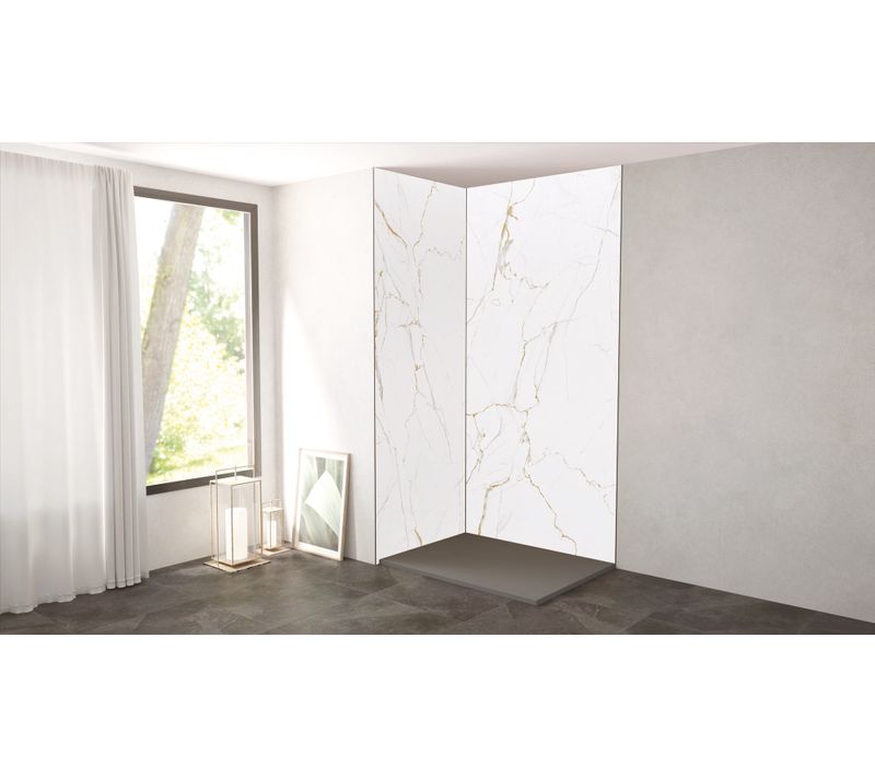 Pack De Montage Panneaux Muraux Marbre Blanc Effet Mat 120 Cm - Profilé Noir