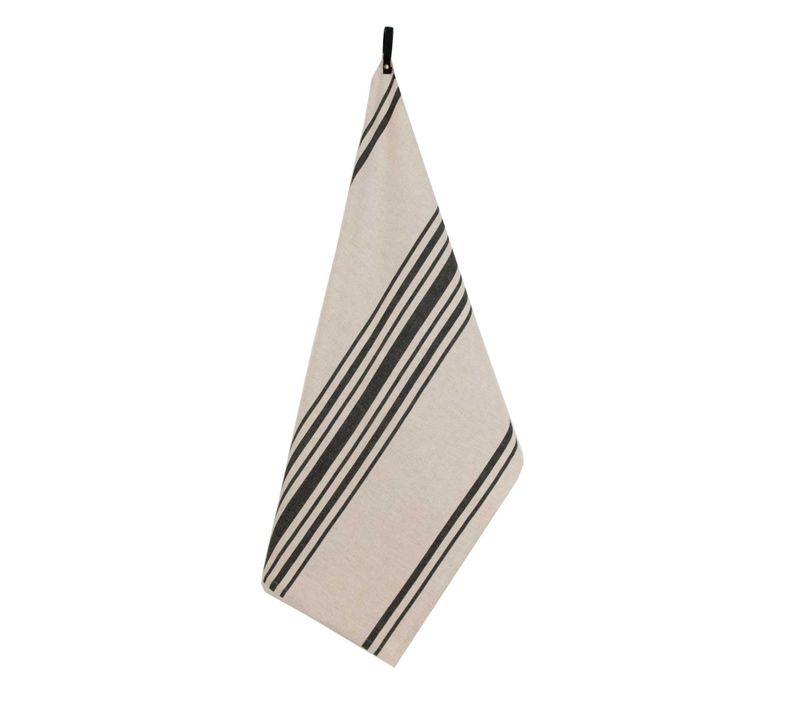 Torchon De Cuisine Polylin à Rayures - 50x70 Cm - Noir