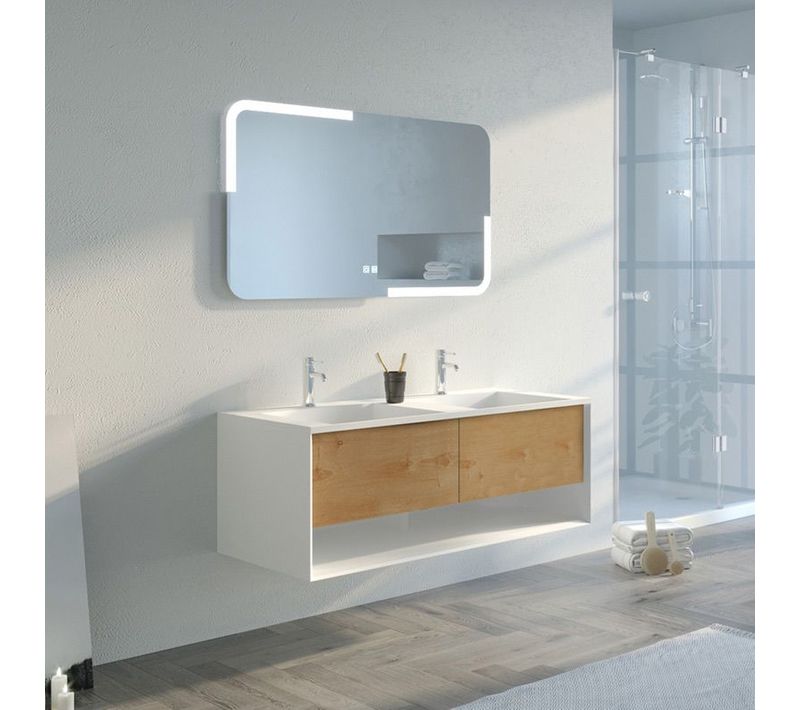 Meuble De Salle De Bain Portofino 1200 Blanc Et Bois Naturel