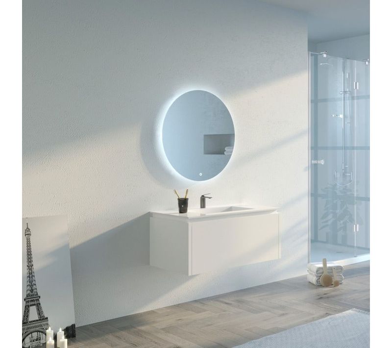 Meuble de salle de bain simple vasque 90cm Strano + miroir