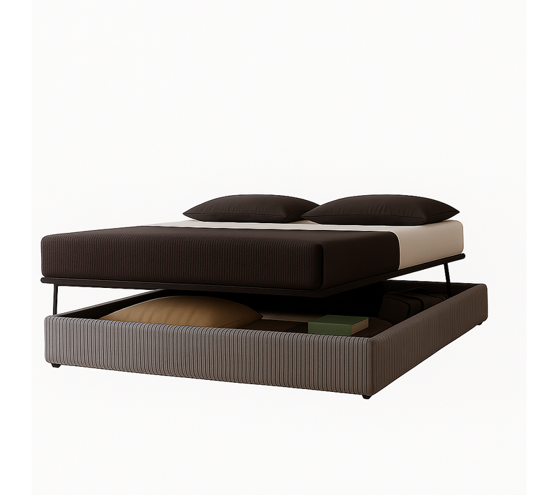 Lit Coffre à Ouverture Horizontale Et Frontale - 180 X 200 Cm - Velours Côtelé Gris Clair