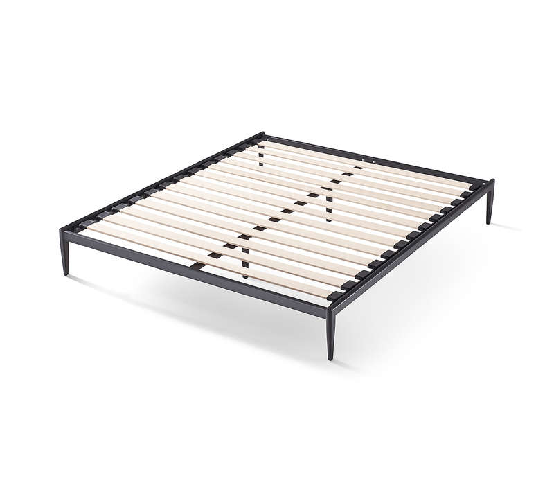 Sommier Métallique 140x190 Style Industriel Blanc - Cadre à Lattes Larges - Design Style Urbain