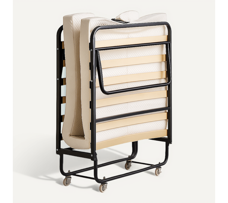 Lit Pliant à Roulettes Avec Matelas 90x200 - Sommier à Lattes Flexibles