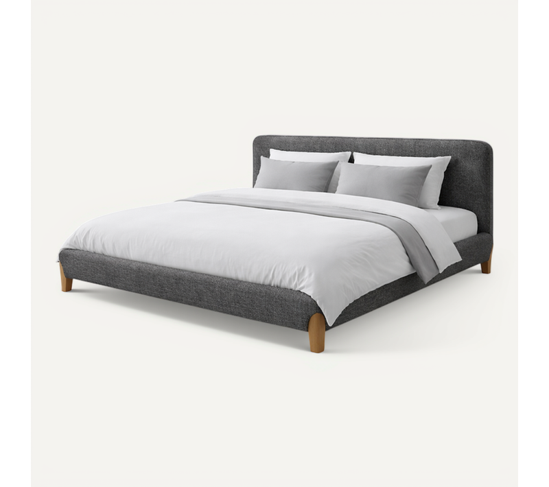 Lit Coffre Capucine 200x200 Cm - Tissu Feutrine - Tête De Lit Incluse - Gris