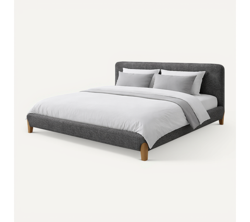 Lit Coffre Capucine 180x200 Cm - Tissu Feutrine - Tête De Lit Incluse - Gris