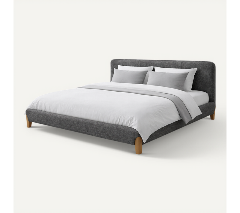 Lit Coffre Capucine 160x200 Cm - Tissu Feutrine - Tête De Lit Incluse - Gris