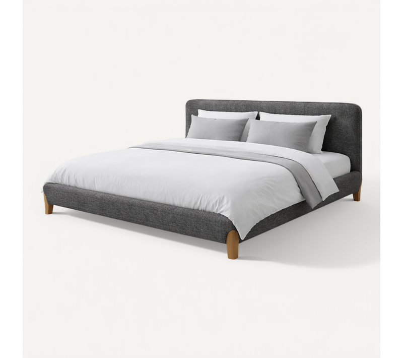 Lit Coffre Capucine 140x190 Cm - Tissu Feutrine - Tête De Lit Incluse - Gris