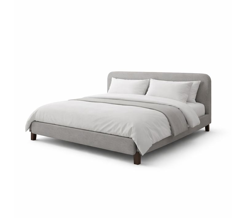 Lit Coffre Capucine 180x200 Cm - Tissu Feutrine - Tête De Lit Incluse - Beige