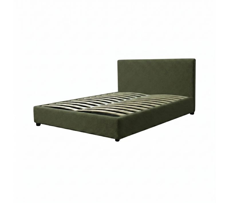 Lit Coffre Prince 140x190 Cm – Tissu Bouclette Vert – Tête De Lit Incluse – Grand Espace De Stockage