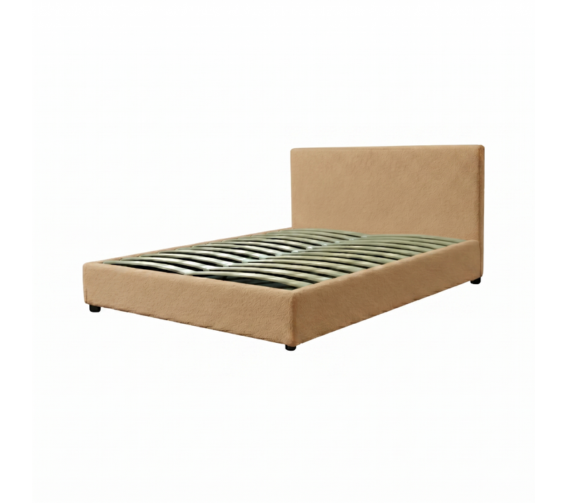 Lit Coffre Prince 180x200 Cm – Tissu Bouclette Camel – Tête De Lit Incluse – Grand Coffre