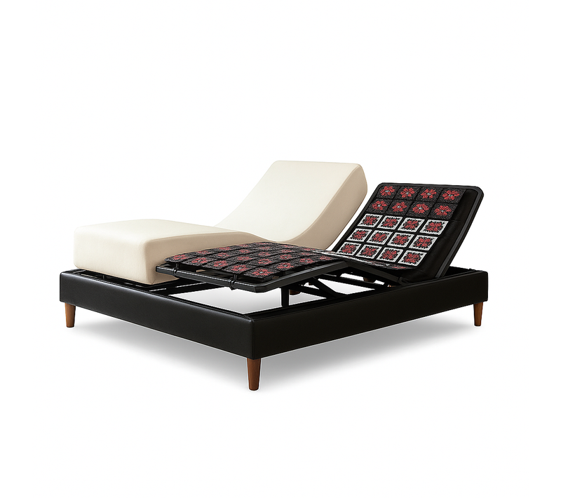 Pack Lit Électrique Matelas 140x190 - Noir - Sommier Relaxation+contour Lit Simili Cuir+matelas