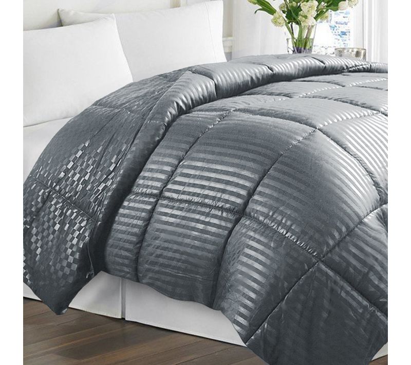 Couette Eté 240 X 220 Cm - Couette Légère Soft Luxe Grise - Garnissage Microfibre - Réversible