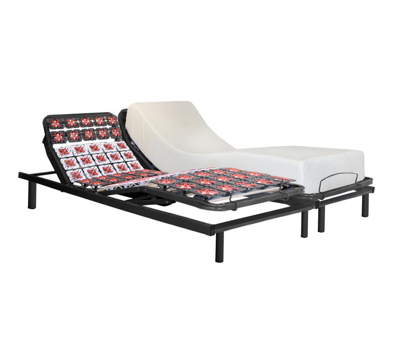 Ensemble Lit Électrique Matelas 2x70x200 Cm - Sommier à Plots + Mémoire De Forme - Moteur Inclus