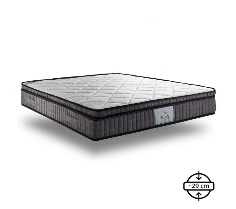 Matelas Céleste 180x200 Cm - Mémoire De Forme Et Ressorts Ensachés - 29 Cm - Surmatelas Amovible