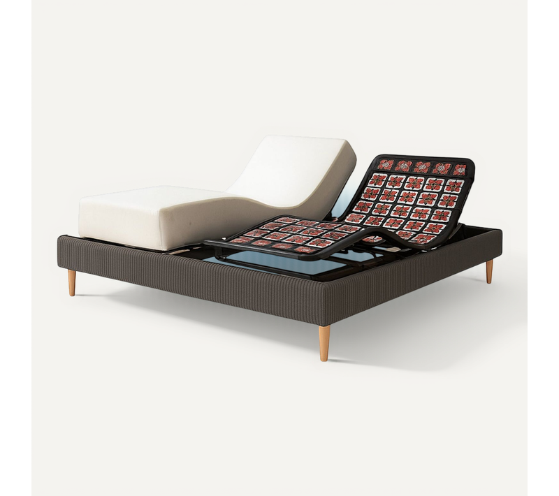 Pack Lit Électrique Matelas 140x190 - Gris - Sommier Relaxation+contour Lit Velours Cotelé+matelas