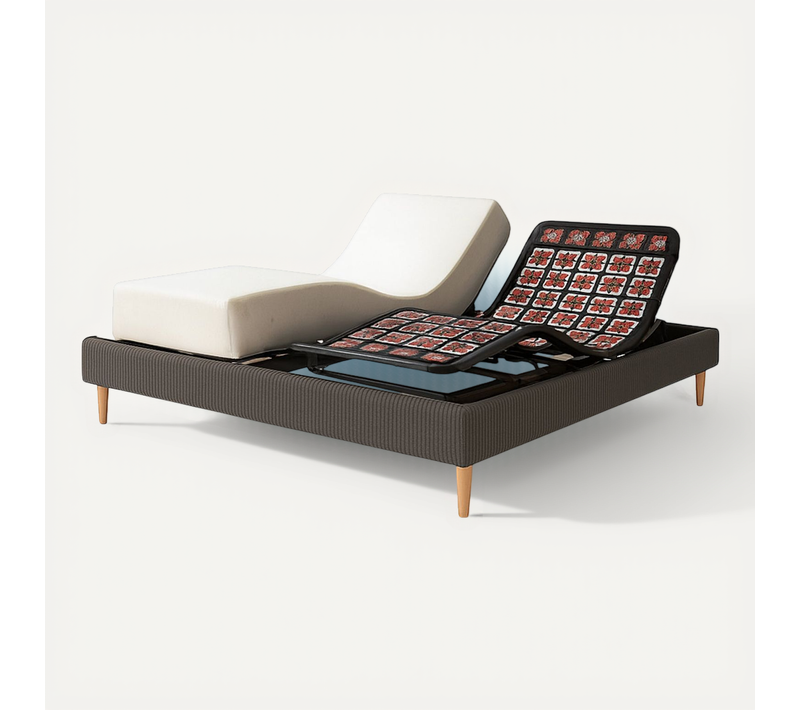 Pack Lit Électrique Matelas 180x200 - Gris - Sommier Relaxation+contour Lit Velours Cotelé+matelas