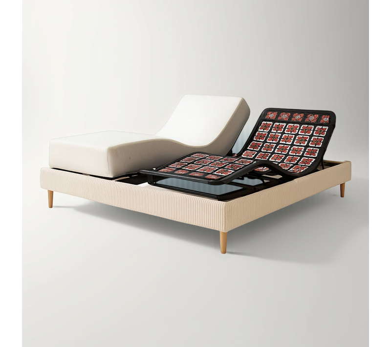 Pack Lit Électrique Matelas 140x190 - Beige - Sommier Relaxation+contour Lit Velours Cotelé+matelas