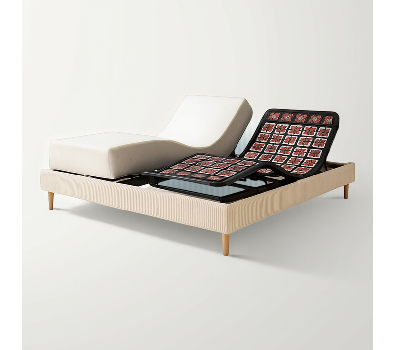 Pack Lit Électrique Matelas 160x200 - Beige - Sommier Relaxation+contour Lit Velours Cotelé+matelas
