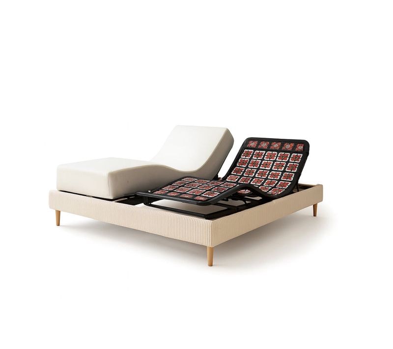 Pack Lit Électrique Matelas 180x20 - Beige - Sommier Relaxation+contour Lit Velours Cotelé+matelas