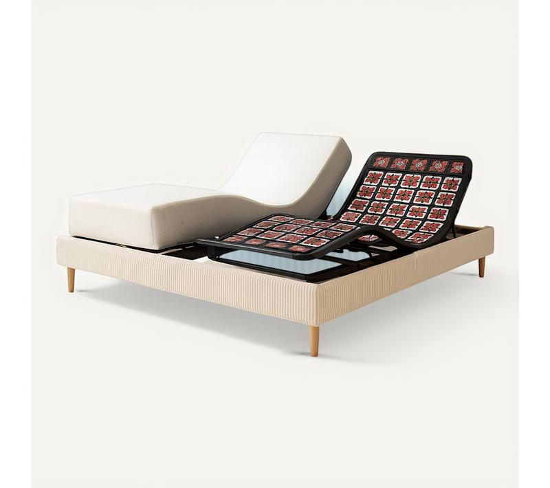 Pack Lit Électrique Matelas 200x200 - Beige - Sommier Relaxation+contour Lit Velours Cotelé+matelas