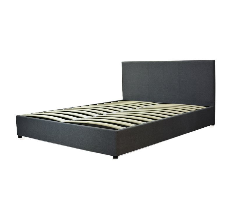 Lit Coffre Versailles 140x190cm Tissu Gris Foncé - Capacité 900 Litres - Sommier à Lattes