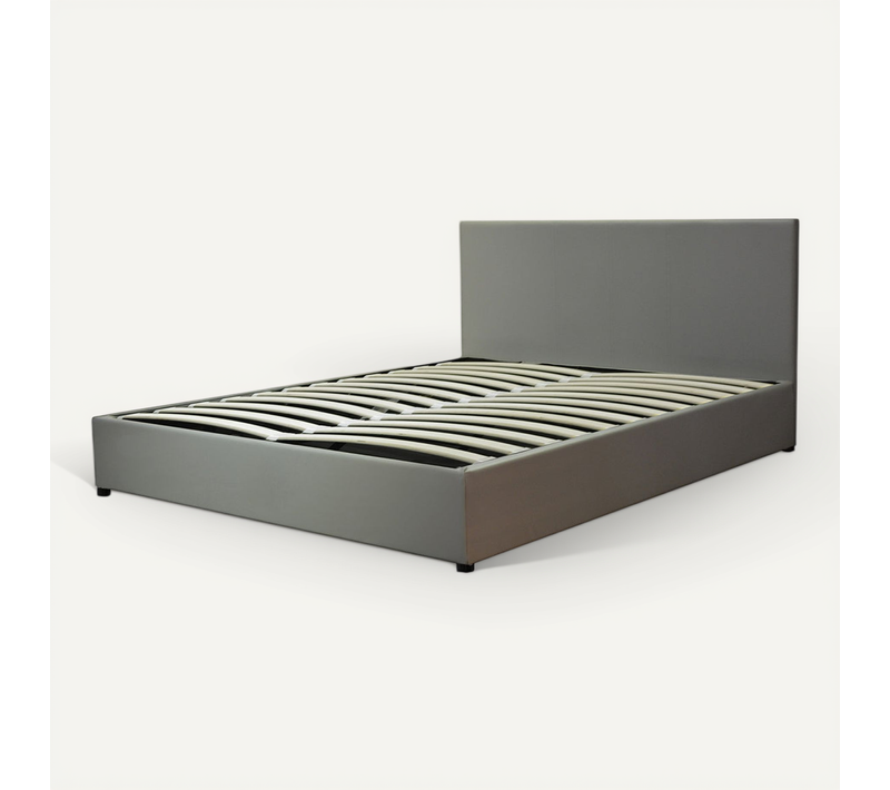 Lit Coffre Versailles 160x200cm Simili Cuir Gris - Capacité 900 Litres - Sommier à Lattes