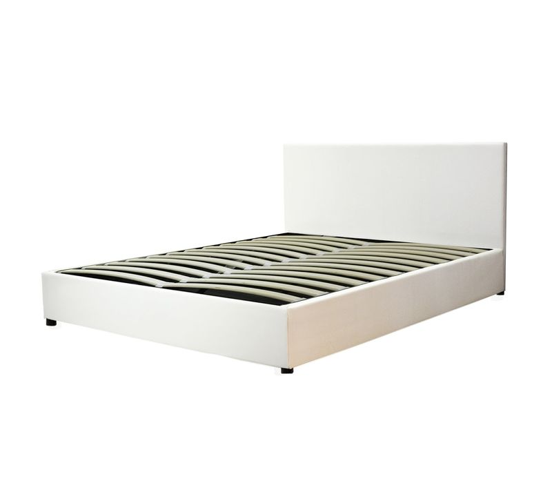 Lit Coffre XXL 200x200cm Simili Cuir Blanc - Capacité 900 Litres - Sommier à Lattes