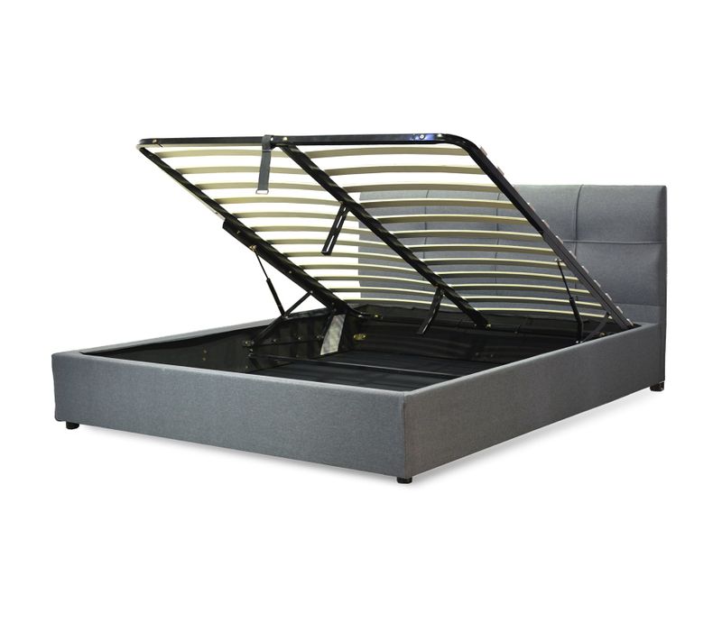 Lit Coffre XXL Deluxe Gris Clair 160 X 200 Cm - Tissu Et Sommier à Lattes