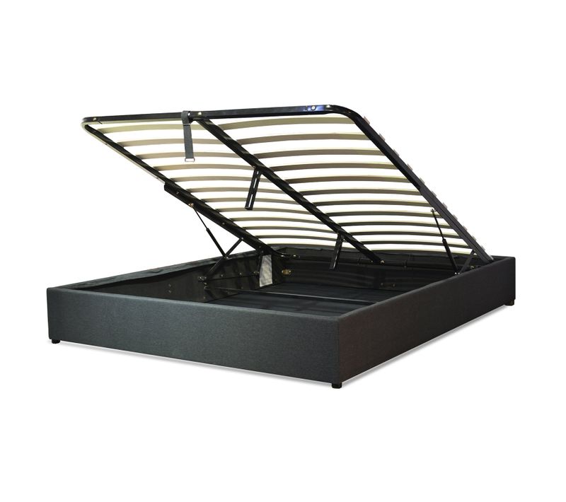 Lit Vegas Gris 200x200 cm - Grand Coffre Rangement - Design Et Moderne - Tissu Et Sommier à Lattes