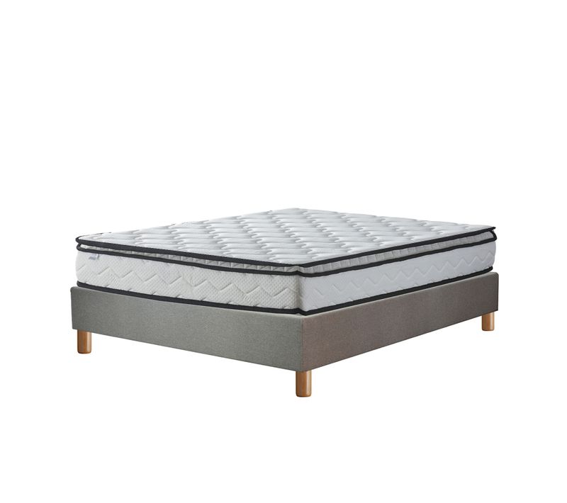 Ensemble Lit Matelas 140x190 Cm - Matelas Accueil Mémoire De Forme+sommier Déco Tissu Gris Clair
