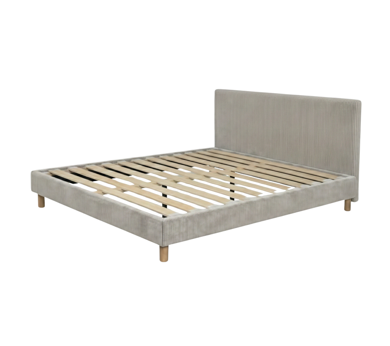 Lit Prince 140x190 cm - Velours côtelé gris - Robuste et confortable - Tête de lit incluse